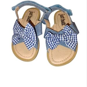 Blue and Tan Sandals with Gingham Bow